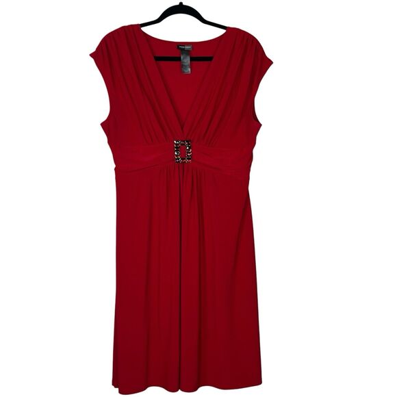 Bisou Bisou Vtg Y2K Size 14 Babydoll Dress Red Cap Sleeve Empire Waist Stretch - Picture 1 of 3